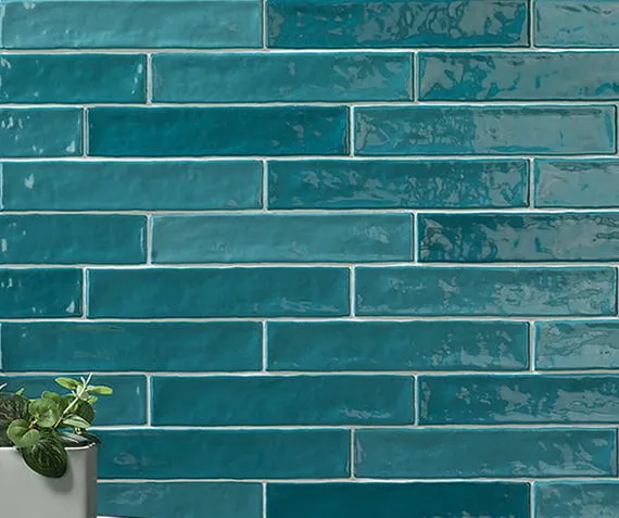 Hete Deal Small half tile turquoise mix 5 x 25 cm glanzend per 1,2 m2