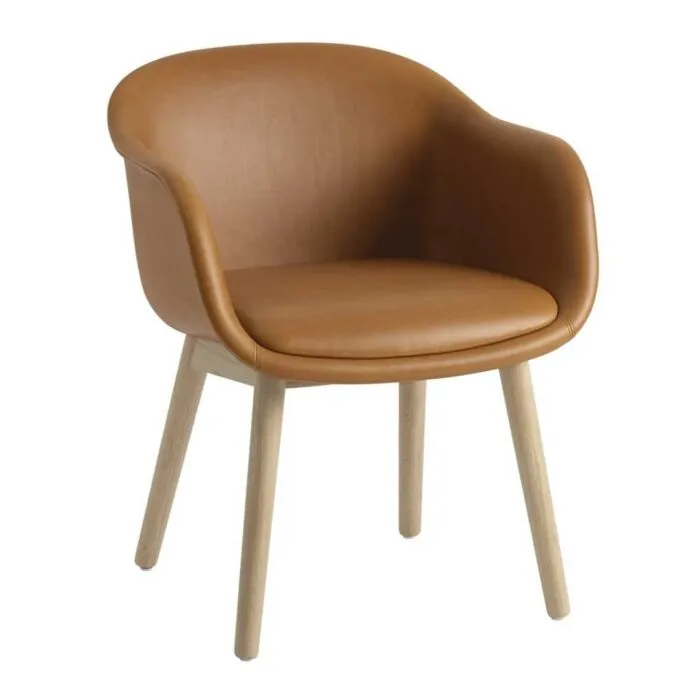 muuto Fiber Conference armstoel houten onderstel-Refine Leather Cognac/Oak Nieuw