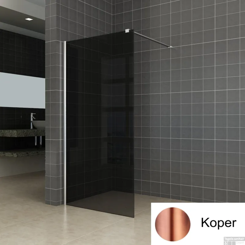 Exclusieve Aanbieding BWS Inloopdouche Pro Line Rookglas 80x200 Nano Coating Geborsteld Brons Koper Profiel en Stang