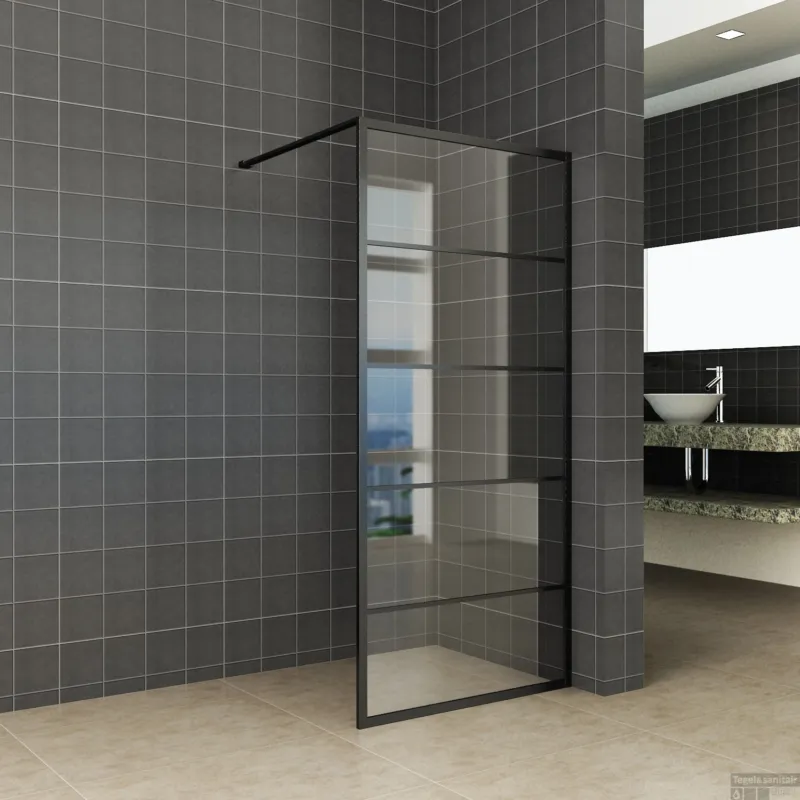 Actieprijs Inloopdouche Wiesbaden Horizon 90x200 cm Inclusief Mat Zwart Raster en NANO Glas