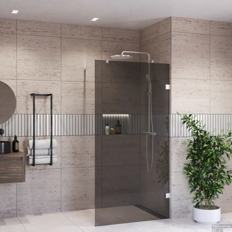 Inloopdouche BWS Portos RVS Look 100x200 cm Rookglas 8 mm Nano Coating Actieprijs