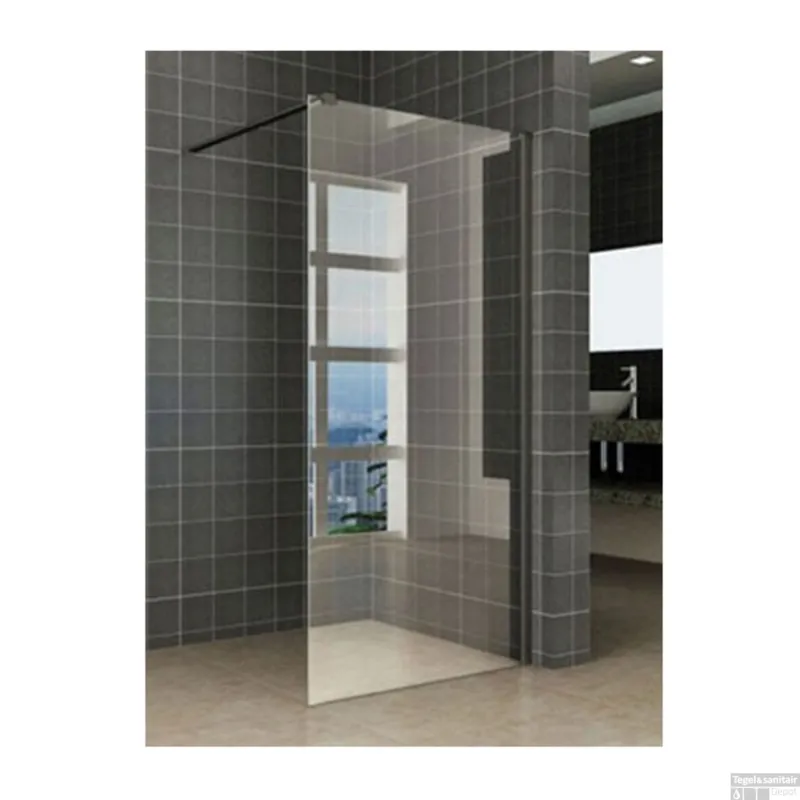 Wiesbaden Safety Glass 2.0 Inloopdouche met Zwart Muurprofiel 900x2000 10mm NANO glas Snelle Levering