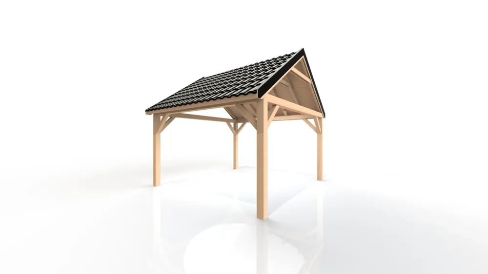 Speciale Aanbieding Douglas overkapping met puntdak 400x350 cm | 4x3,5 m - Zijwand Dubbel Bekleed Zwart Gedompeld