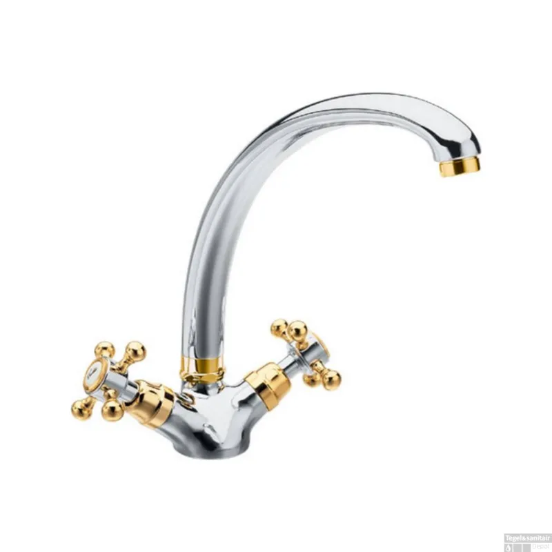 Premium Wastafelmengkraan Sapho Antea 2-knop Gebogen Uitloop 26.5 cm Chroom / Goud