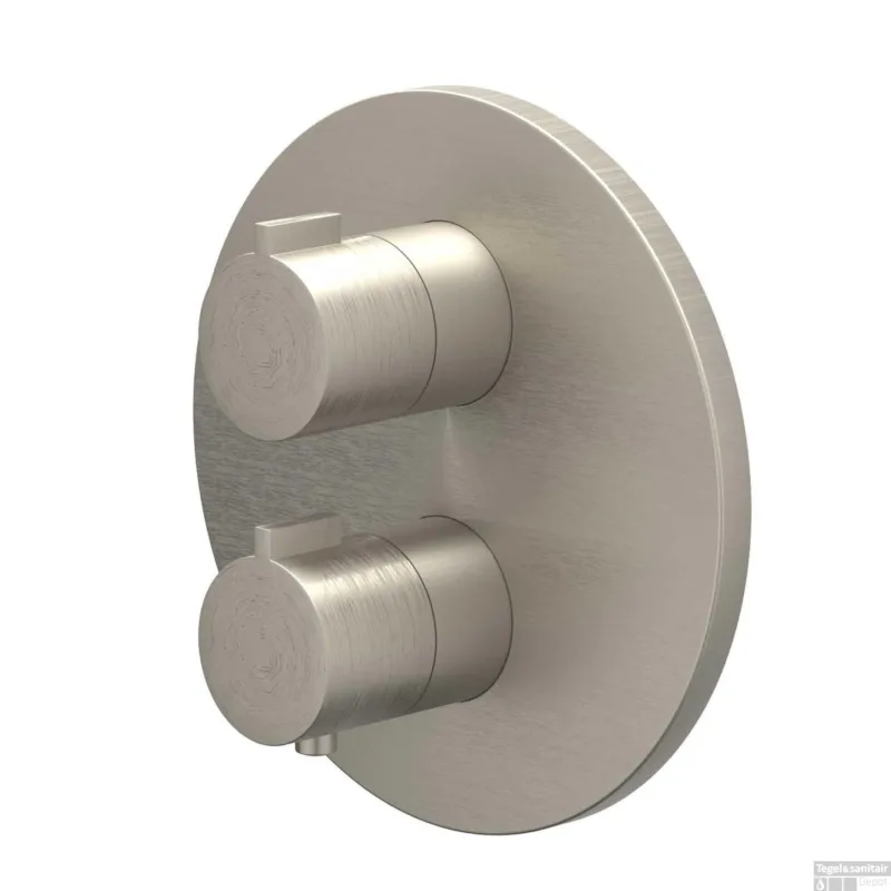 Afbouwdeel IVY Pact Inbouwthermostaat Symmetry 2-Weg Stop-Omstel Met Rond Rozet Geborsteld Nickel PVD Op = Op