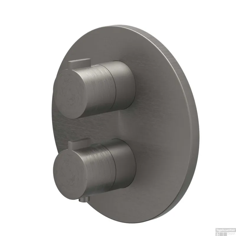 Shop Nu Afbouwdeel IVY Pact Inbouwthermostaat Symmetry 2-Weg Stop-Omstel Met Rond Rozet Geborsteld Metal Black PVD