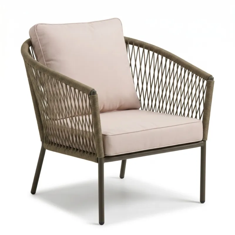 Beperkt Aanbod Olea Loungefauteuil — Olijfgroen Touw met Taupe Kussens