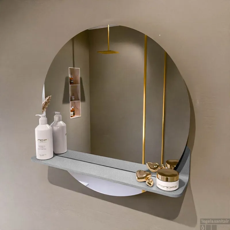 Hete Deal MONDIAZ SPOT spiegel rond 60cm met Spiegelplanchet kleur Plata.