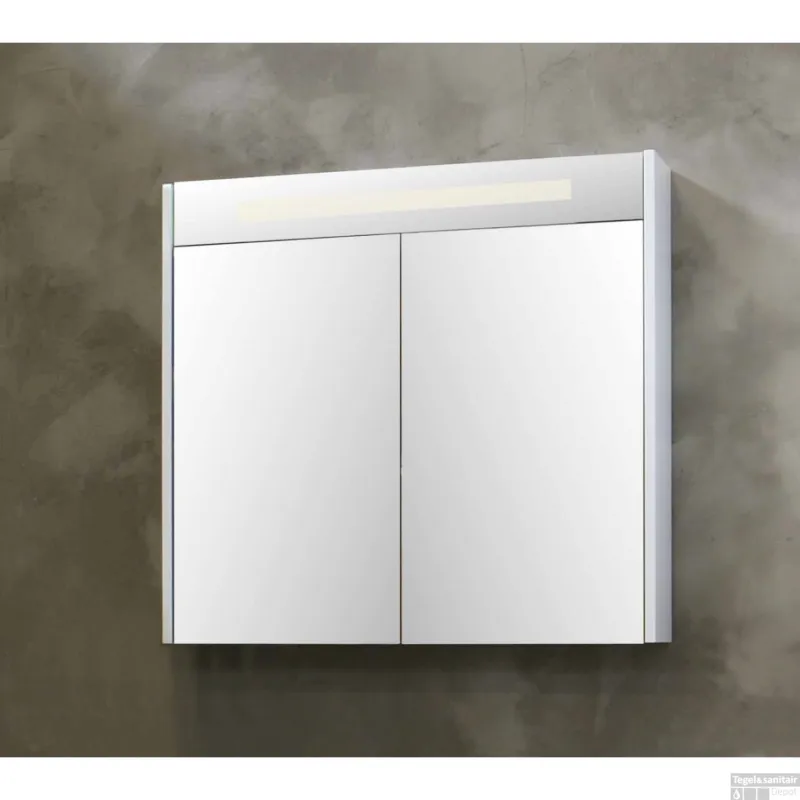Lage Kosten Spiegelkast BWS Salt 2 Deuren Met LED 100x74 cm Incl. Planchetten Scotch Oak