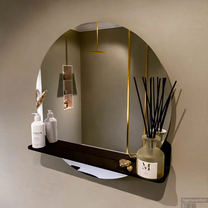 MONDIAZ SPOT spiegel rond 70cm met Spiegelplanchet kleur Urban. Veilige Betaling