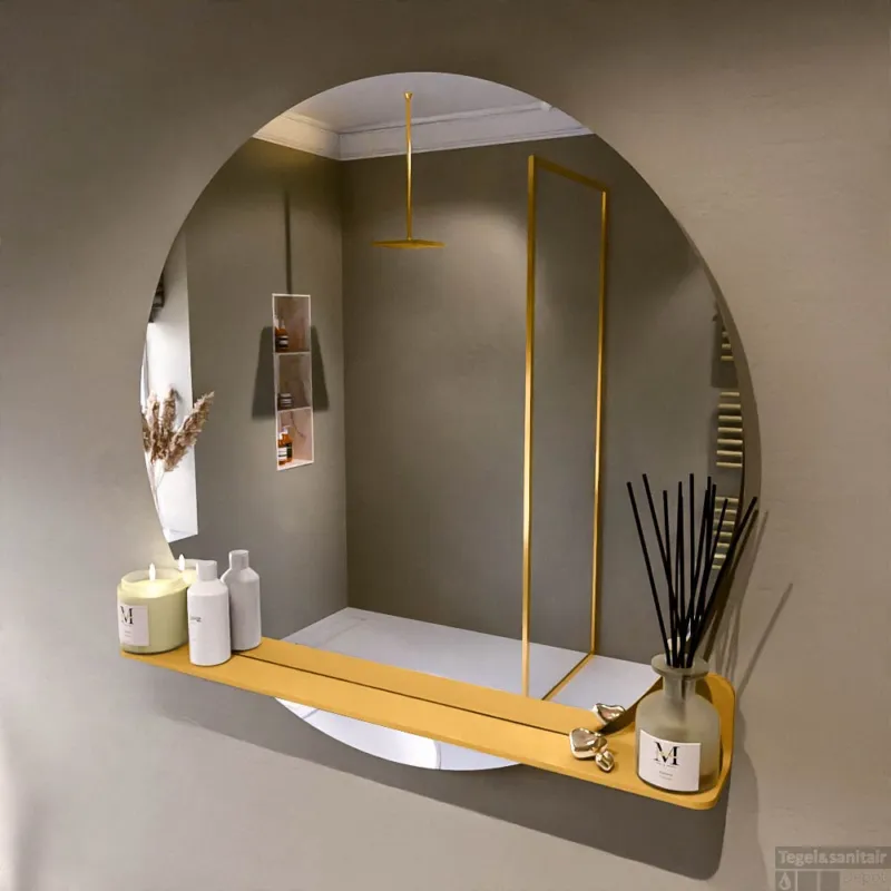 MONDIAZ SPOT spiegel rond 100cm met Spiegelplanchet kleur Ocher. Gecertificeerd