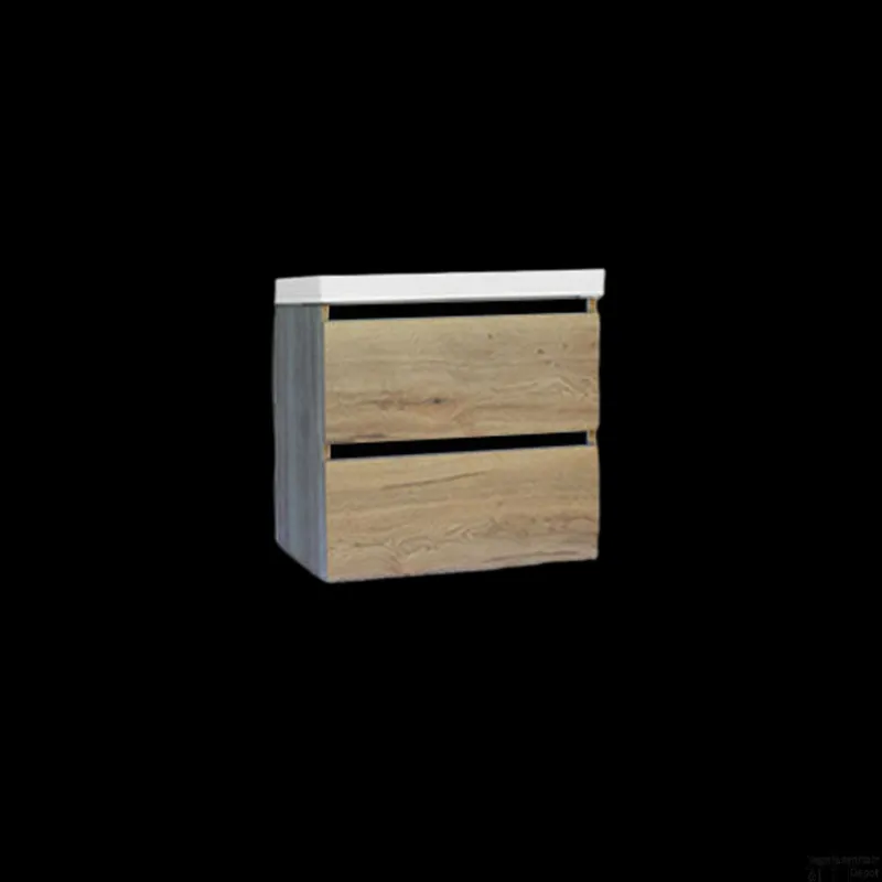 Lage Prijs Onderkast Sanilux Trendline Met Greeplijst Mat Zwart 60x47x52 Cm Naturel Oak