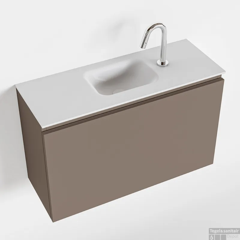 Rechtstreeks Van De Fabrikant MONDIAZ OLAN 80cm toiletmeubel smoke. LEX wastafel talc midden 1 kraangat
