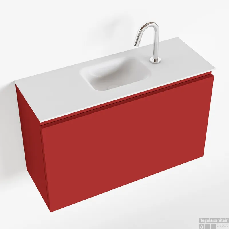 Gratis Retour MONDIAZ OLAN 80cm toiletmeubel fire. LEX wastafel talc midden 1 kraangat