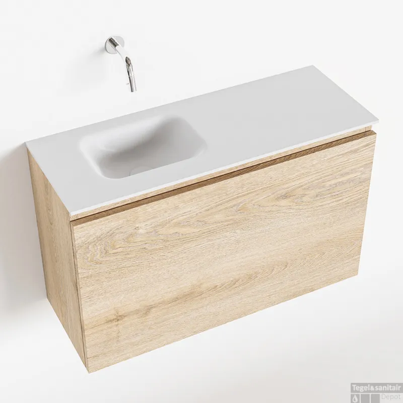 Tijdelijk Beschikbaar MONDIAZ OLAN 80cm toiletmeubel washed_oak. LEX wastafel talc links geen kraangat