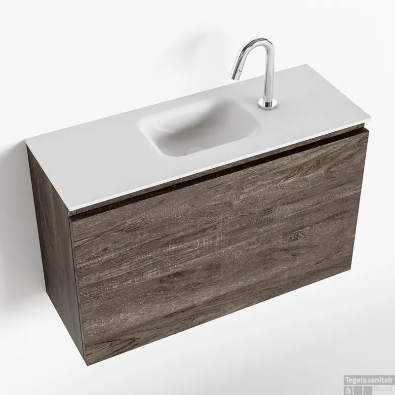 Dagaanbieding MONDIAZ OLAN 80cm toiletmeubel dark brown. LEX wastafel talc midden 1 kraangat
