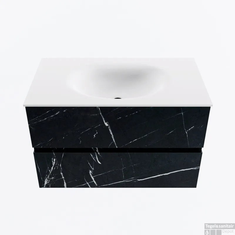 MONDIAZ VICA 80cm badmeubel onderkast Marquina 2 lades. Wastafel MOON midden zonder kraangat, kleur Talc. Goedkoop