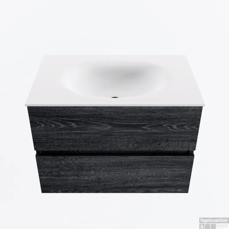 Voordeelprijs MONDIAZ VICA 70cm badmeubel onderkast Antracite 2 lades. Wastafel MOON midden 1 kraangat, kleur Talc.