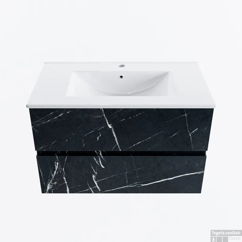 Nieuw MONDIAZ VICA 80cm badmeubel onderkast Marquina 2 lades. Wastafel DENIA midden 1 kraangat, kleur Glanzend Wit.