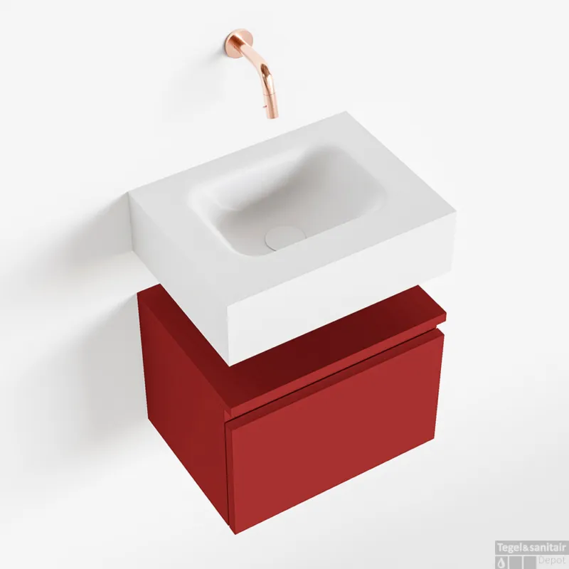 Premium MONDIAZ ANDOR 40cm toiletmeubel fire. LEX 40cm wastafel talc midden geen kraangat