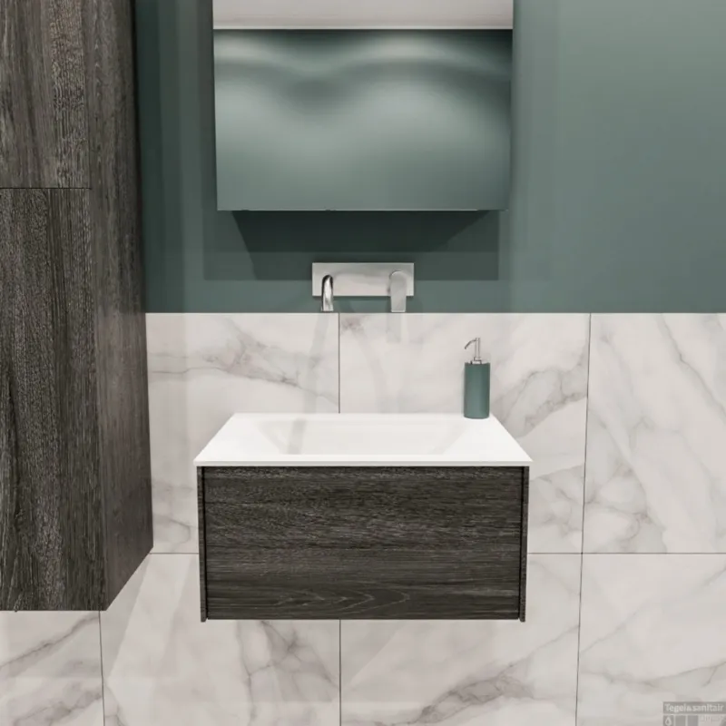 Beperkte Voorraad Badkamermeubel BWS Madrid Antraciet 60x45x30 cm Mat Witte Solid Surface Wastafel (0 kraangaten)
