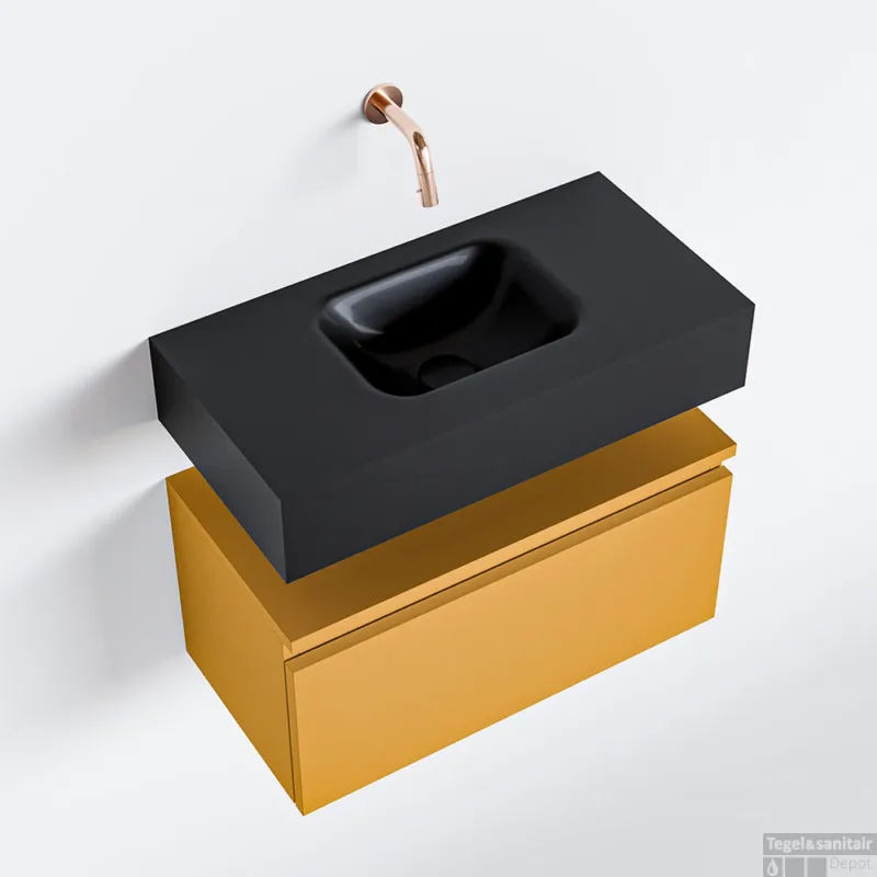 MONDIAZ ANDOR 60cm toiletmeubel ocher. LEX 60cm wastafel urban midden geen kraangat Superprijs