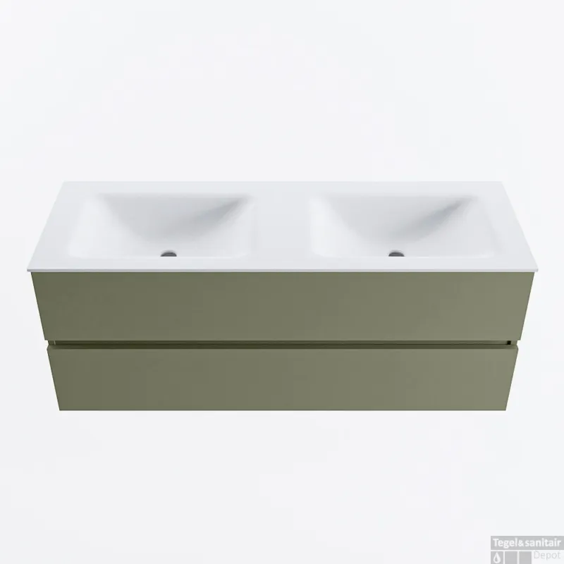 MONDIAZ VICA 130cm badmeubel onderkast Army 2 lades. Wastafel CLOUD dubbel 2 kraangaten, kleur Talc. Populair