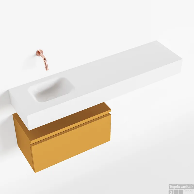Uitverkoop MONDIAZ ANDOR 60cm toiletmeubel ocher. LEX 120cm wastafel talc links geen kraangat