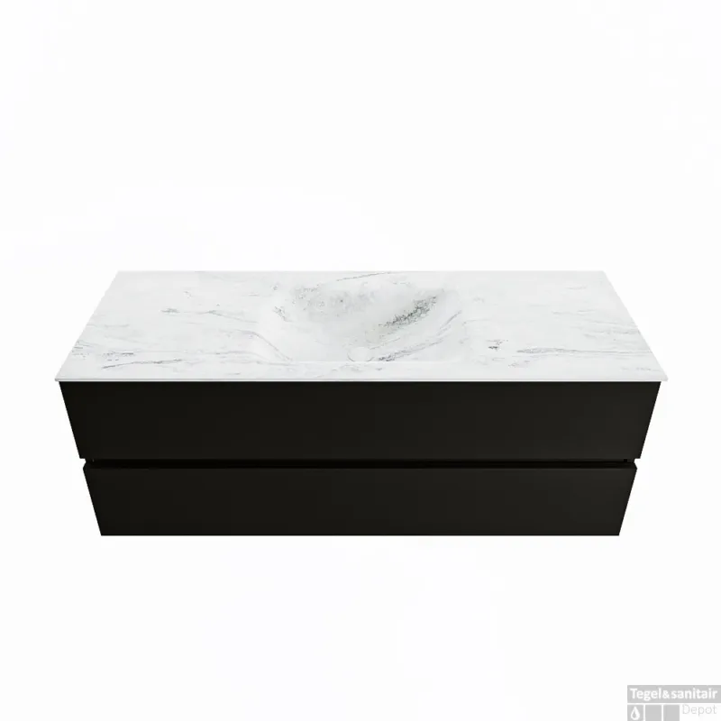 Flitsaanbieding MONDIAZ VICA-DLUX 130cm badmeubel onderkast Urban 2 lades. Inbouw wastafel CLOUD midden zonder kraangat, kleur Opalo.
