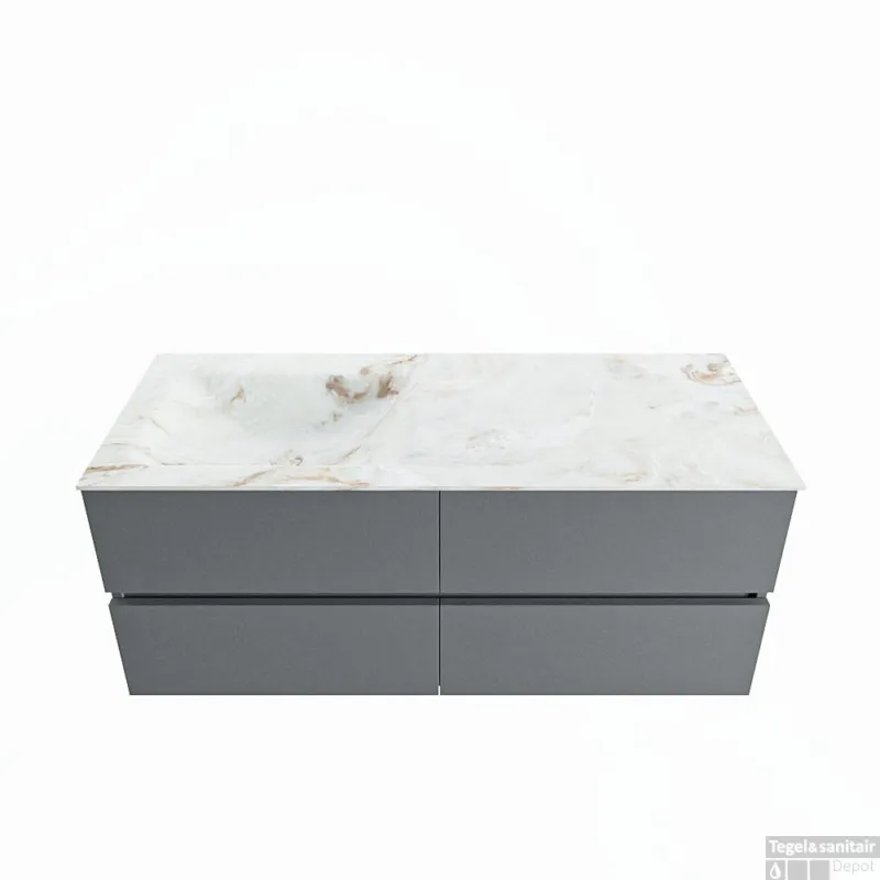 MONDIAZ VICA-DLUX 120cm badmeubel onderkast Plata 4 lades. Inbouw wastafel CLOUD links zonder kraangat, kleur Frappe. Laatste Versie