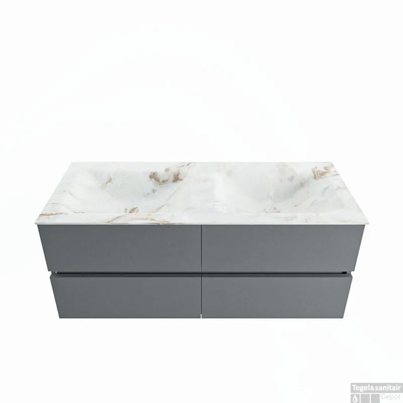MONDIAZ VICA-DLUX 120cm badmeubel onderkast Plata 4 lades. Inbouw wastafel CLOUD dubbel 2 kraangaten, kleur Frappe. Gereduceerde Prijs