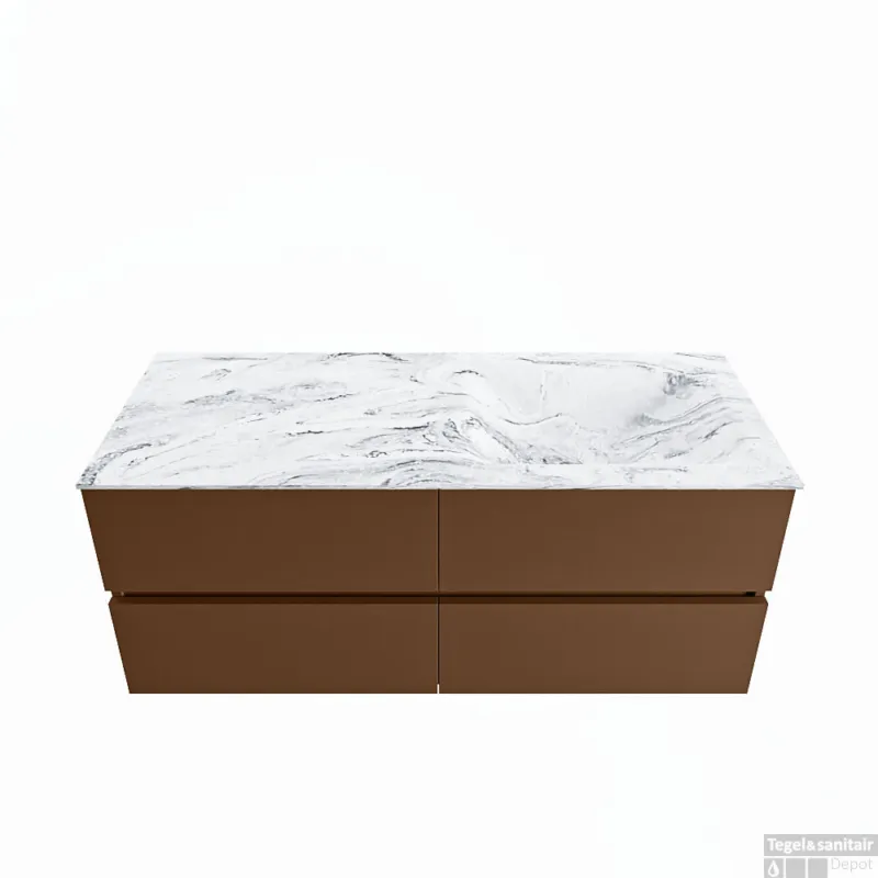 Tijdelijk Beschikbaar MONDIAZ VICA-DLUX 120cm badmeubel onderkast Rust 4 lades. Inbouw wastafel CLOUD rechts 1 kraangat, kleur Glace.
