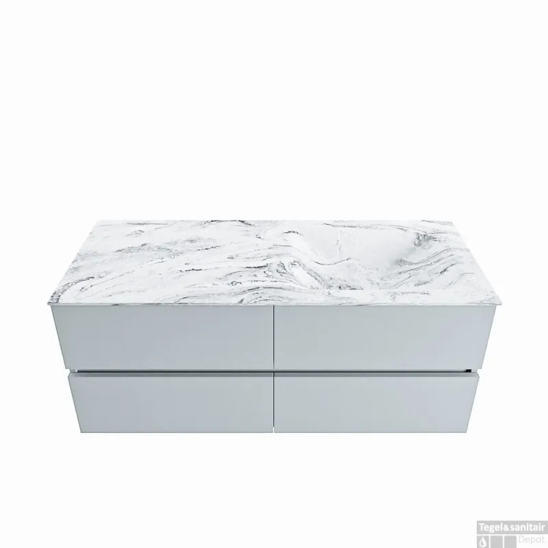 Laatste Kans MONDIAZ VICA-DLUX 120cm badmeubel onderkast Clay 4 lades. Inbouw wastafel CLOUD rechts zonder kraangat, kleur Glace.