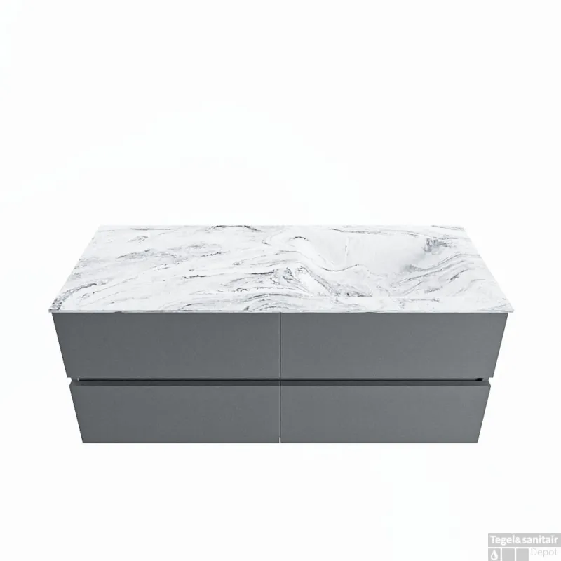 Speciale Aanbieding MONDIAZ VICA-DLUX 120cm badmeubel onderkast Plata 4 lades. Inbouw wastafel CLOUD rechts 1 kraangat, kleur Glace.