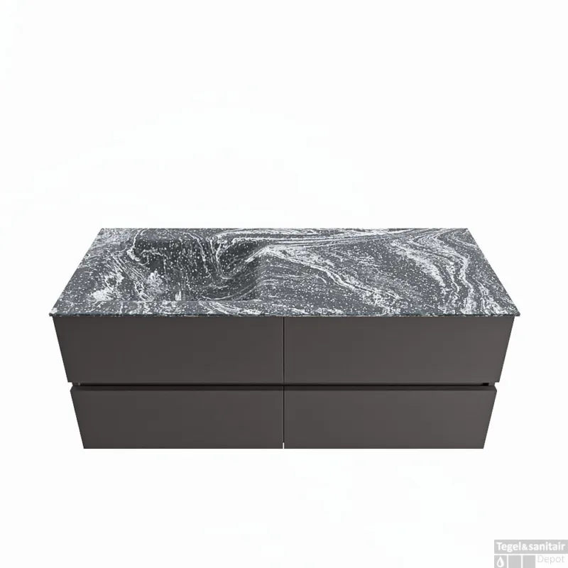 MONDIAZ VICA-DLUX 120cm badmeubel onderkast Dark grey 4 lades. Inbouw wastafel CLOUD links zonder kraangat, kleur Lava. Actieprijs