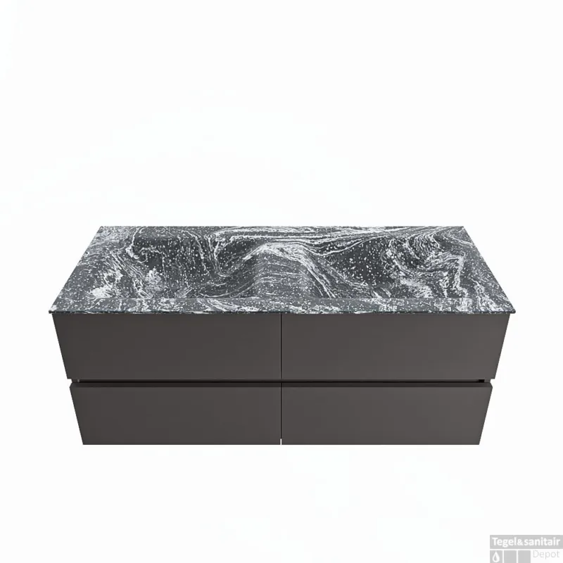 Nu Kopen MONDIAZ VICA-DLUX 120cm badmeubel onderkast Dark grey 4 lades. Inbouw wastafel CLOUD dubbel zonder kraangat, kleur Lava.