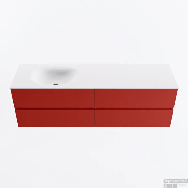 Shop Nu MONDIAZ VICA 160cm badmeubel onderkast Fire 4 lades. Wastafel MOON links 1 kraangat, kleur Talc.