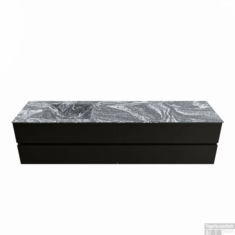 Lage Kosten MONDIAZ VICA-DLUX 200cm badmeubel onderkast Urban 4 lades. Inbouw wastafel CLOUD links 1 kraangat, kleur Lava.