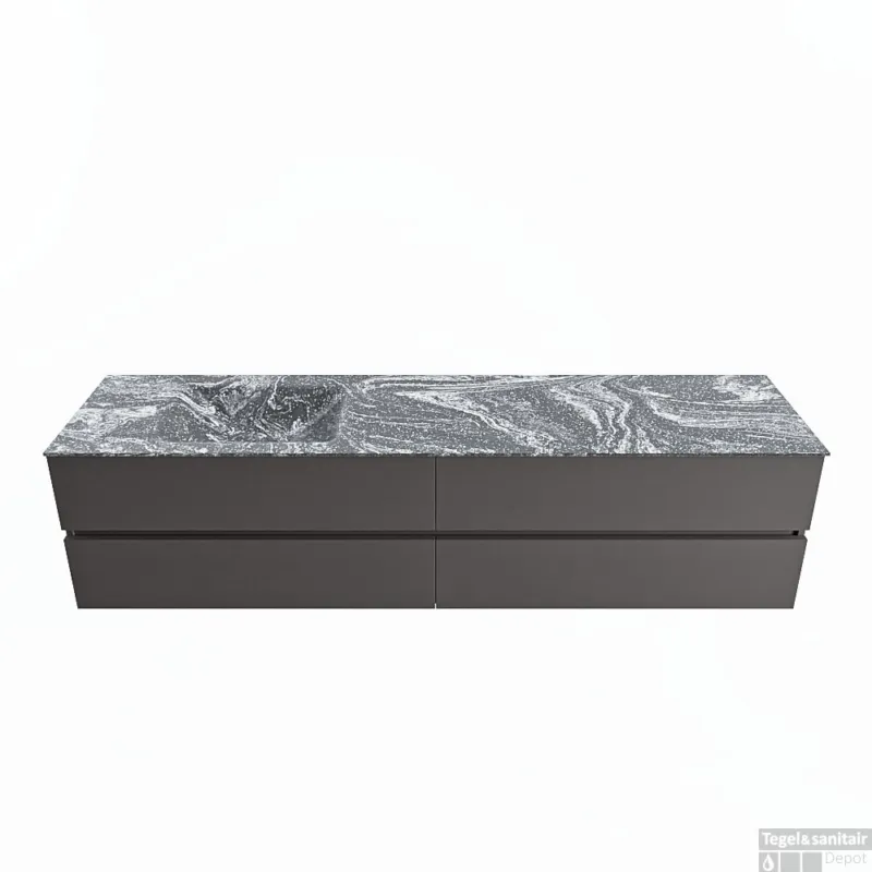 Dagaanbieding MONDIAZ VICA-DLUX 200cm badmeubel onderkast Dark grey 4 lades. Inbouw wastafel CLOUD links zonder kraangat, kleur Lava.
