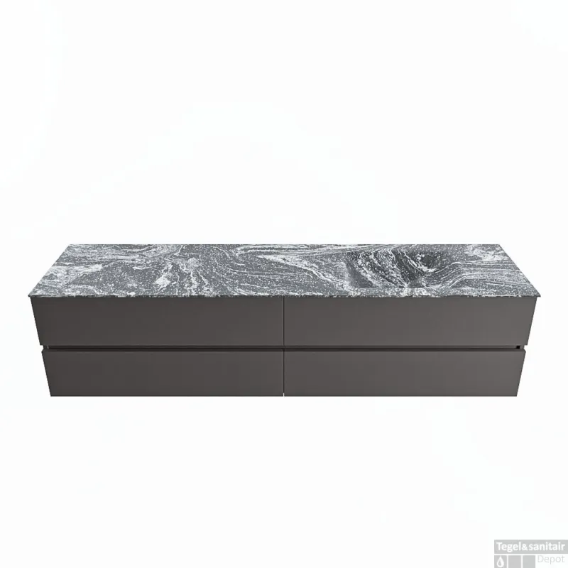 MONDIAZ VICA-DLUX 200cm badmeubel onderkast Dark grey 4 lades. Inbouw wastafel CLOUD rechts zonder kraangat, kleur Lava. Shop Nu