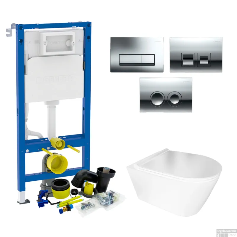Geberit UP100 Toiletset Set55 BWS Plana Randloos Mat Wit Met Delta drukplaat Populair