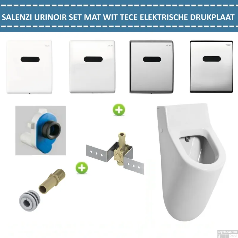 Urinoir Set Salenzi Hung Achterinlaat Mat Wit met TECE Drukplaat Elektronisch Hete Deal