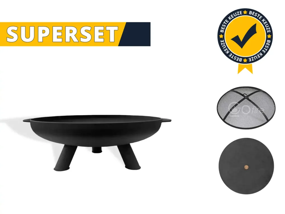 GoFire SUPERSET Lev vuurschaal zwart met vonkenscherm en deksel 60 cm Korting