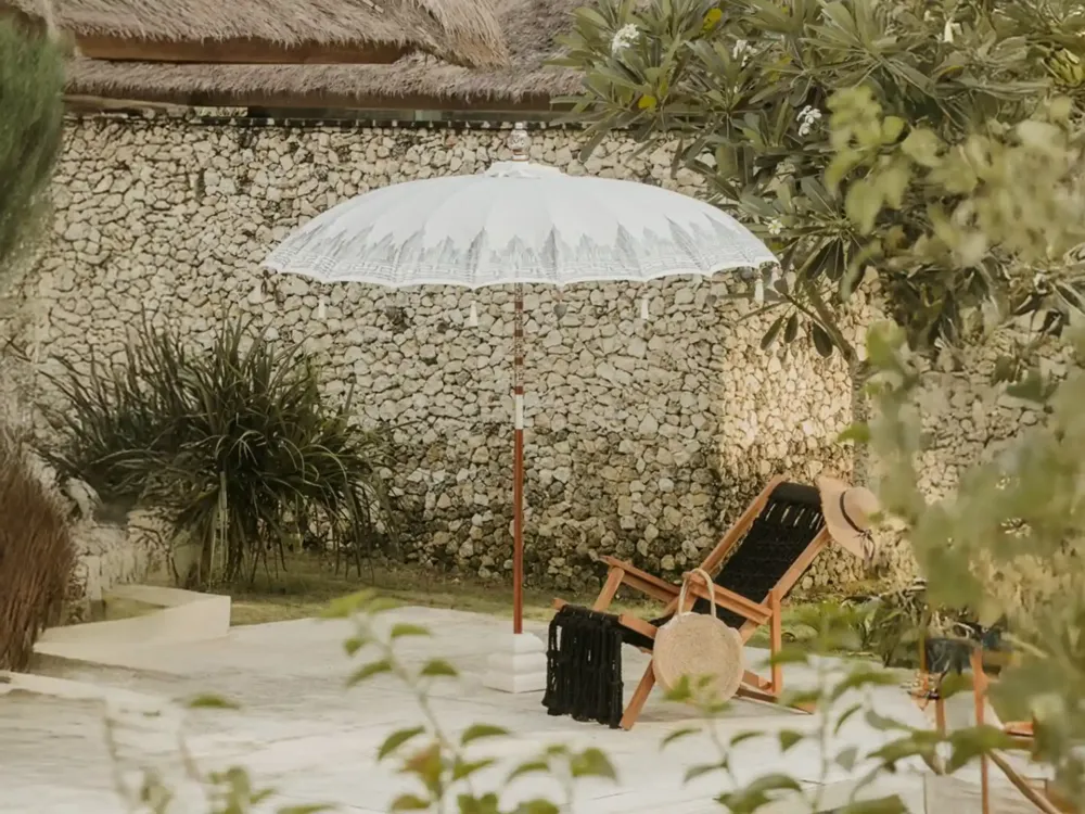 Favoriet Todo Bien - Bali parasol 280 cm - Crème - Half gouden beschildering, fringe