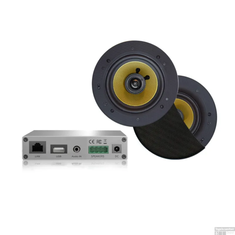 Nu Kopen Wifi-Audio Versterker Aquasound Airplay + DLNA 30W Inclusief Speakerset Aquasound Rumba 116 mm Zwart