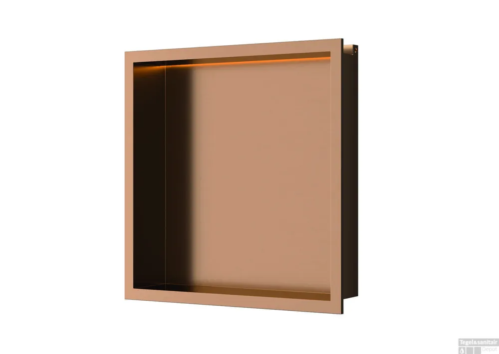 Dagaanbieding Inbouwnis Luca Sanitair 30x30x6,5cm RVS Geborsteld Koper PVD + LED verlichting