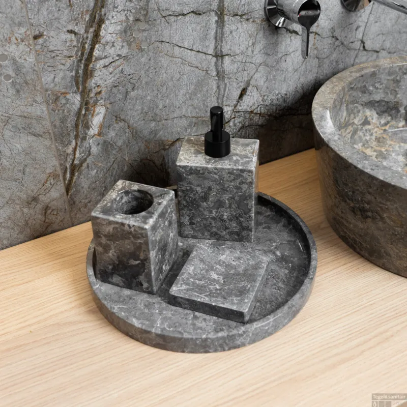 Bestel Nu Accessoires set Loutro Sabii Bestaande Uit Tandenborstelhouder, Zeephouder, Zeeppompje en Zeepschaal Taupe