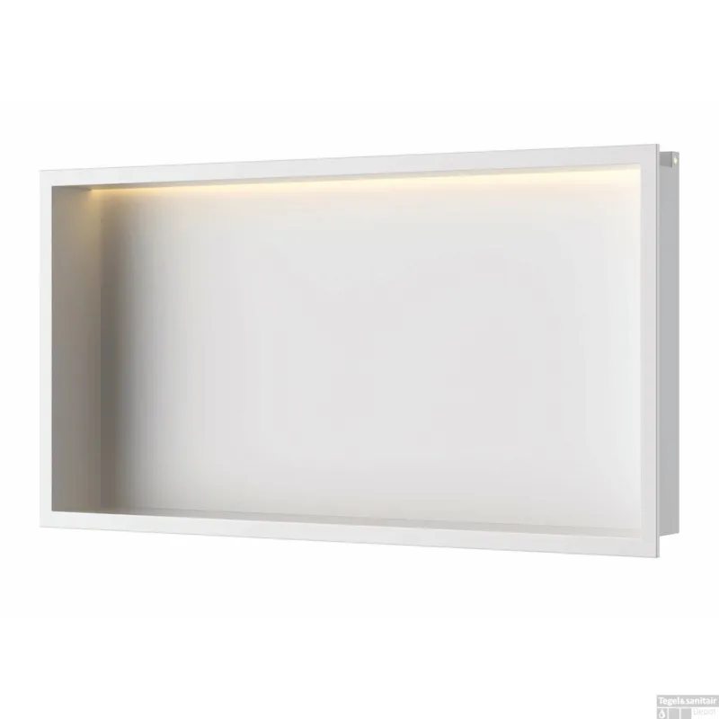 Exclusieve Aanbieding Inbouwnis Luca Sanitair 60x30x6,5cm RVS Mat Wit + LED verlichting