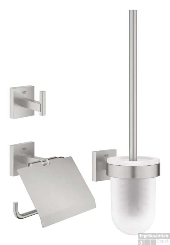 Accessoire set GROHE Start Cube 3-in-1 Met Toiletborstel Supersteel Dagaanbieding