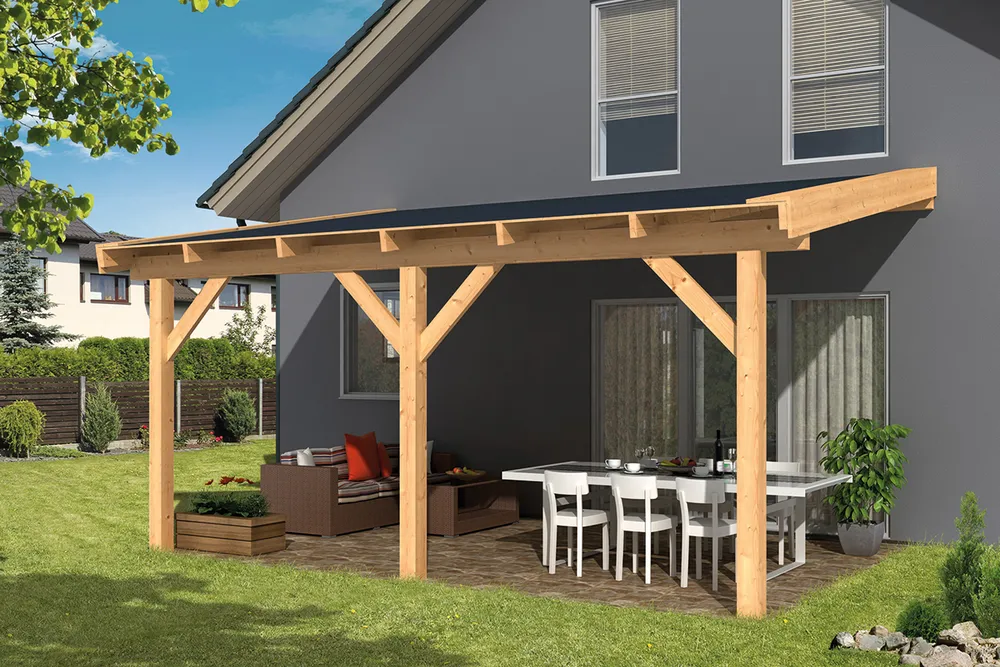 Fabrieksprijs Aanbouw Veranda Douglas Geschaafd hout 400x300cm - Ja